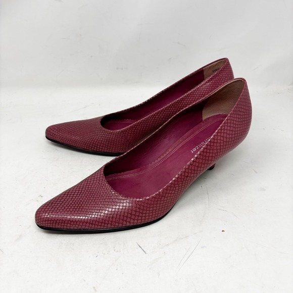 Naturalizer Shoes - Naturalizer Rose Pink Snakeskin Embossed Pointed Toe Kitten Heel Pumps Size 10